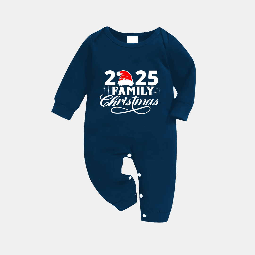 Drune | "2025 Familienweihnachten" Textdruck Blau Karierter Weihnachtsmatching-Pyjama