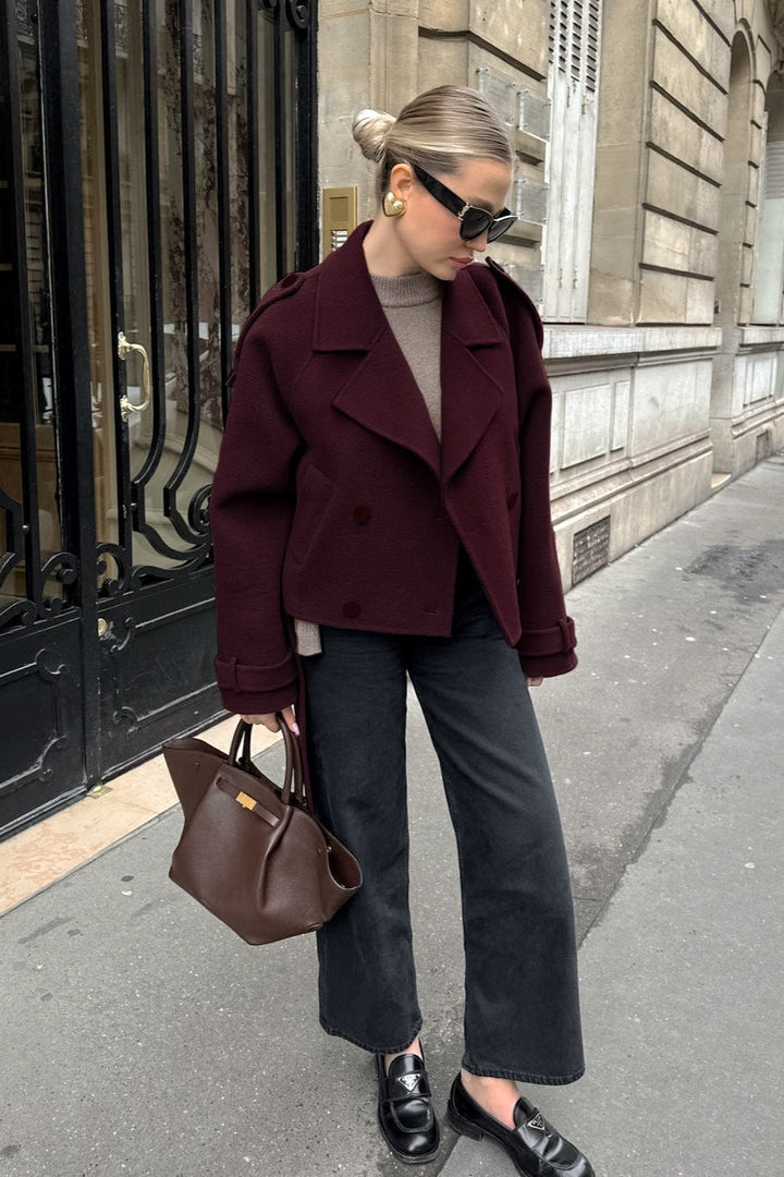 Drune | Braune Woll-Doppelreiherjacke