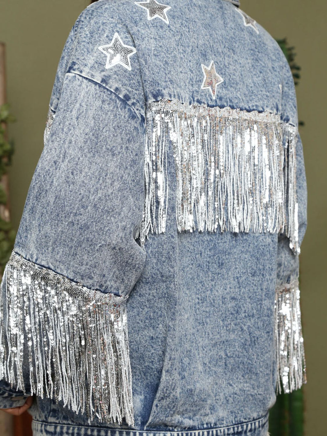 Drune | Fransen Details Lange Ärmel Denimjacke