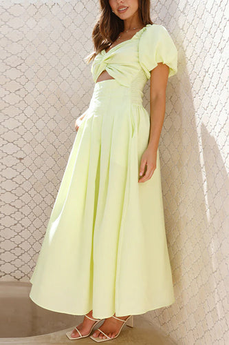 Drune | Rosiedress Puffärmel Twist-Front Cut-Out Schwung Maxi-Kleid