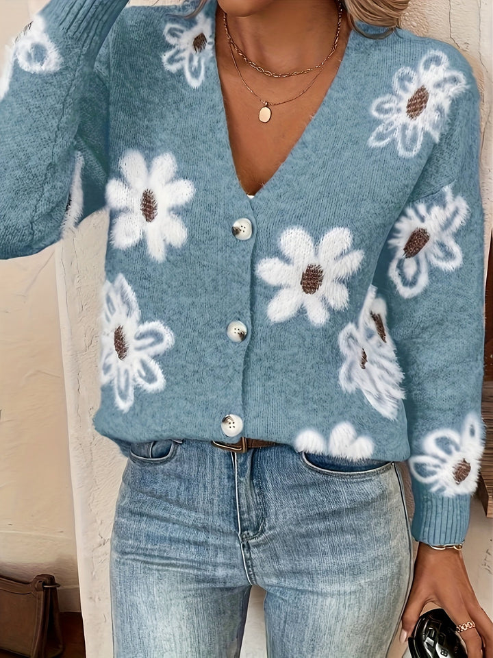 Drune | Weiche Strickjacke mit Blumenmuster Acryl Wärme und Stil