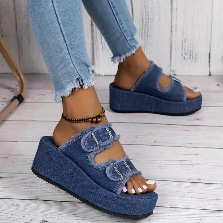 Drune Denim-Sandalen mit Schnalle