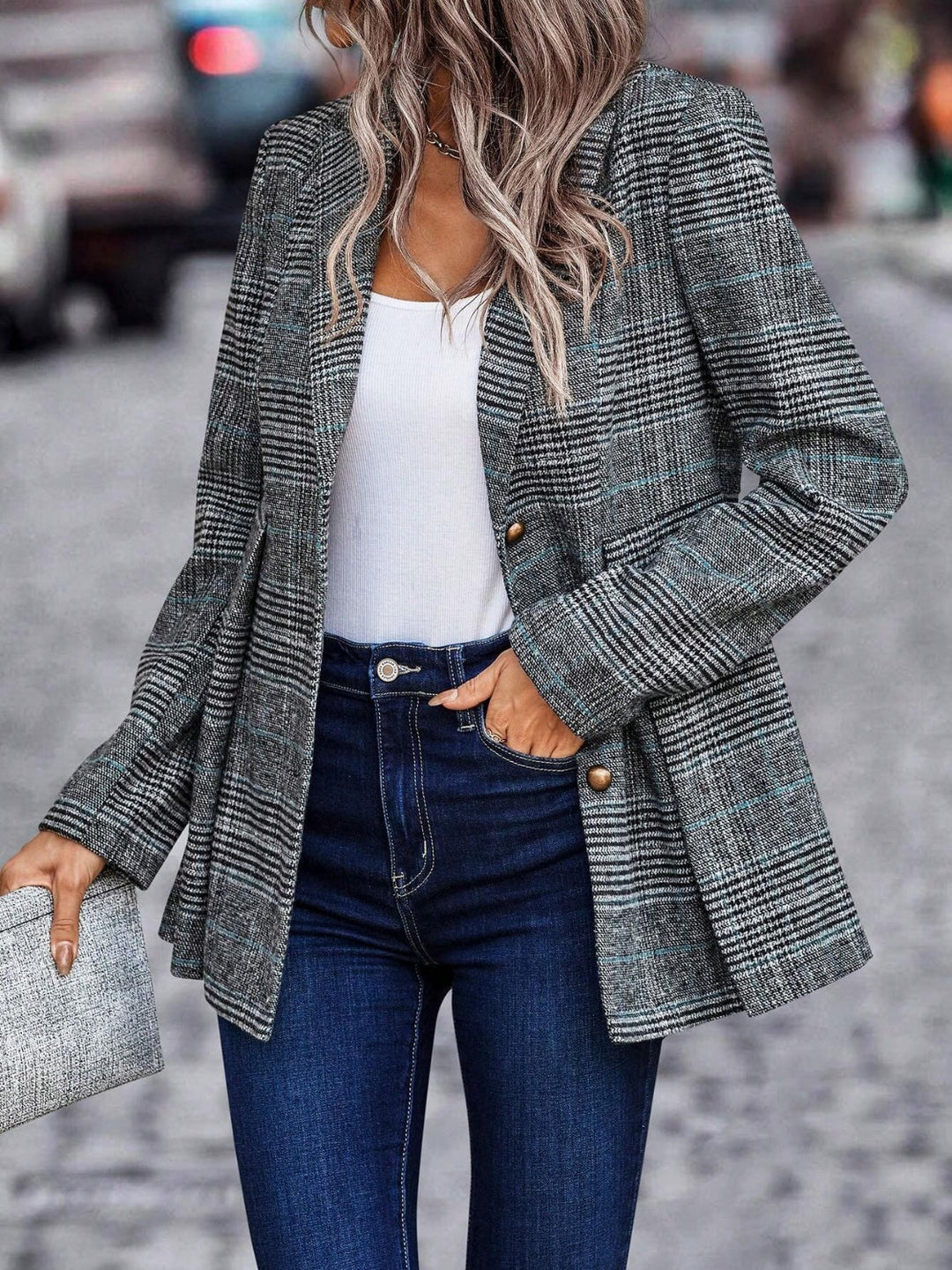 Drune | Blazer mit Revers und Knopfverschluss im Karomuster