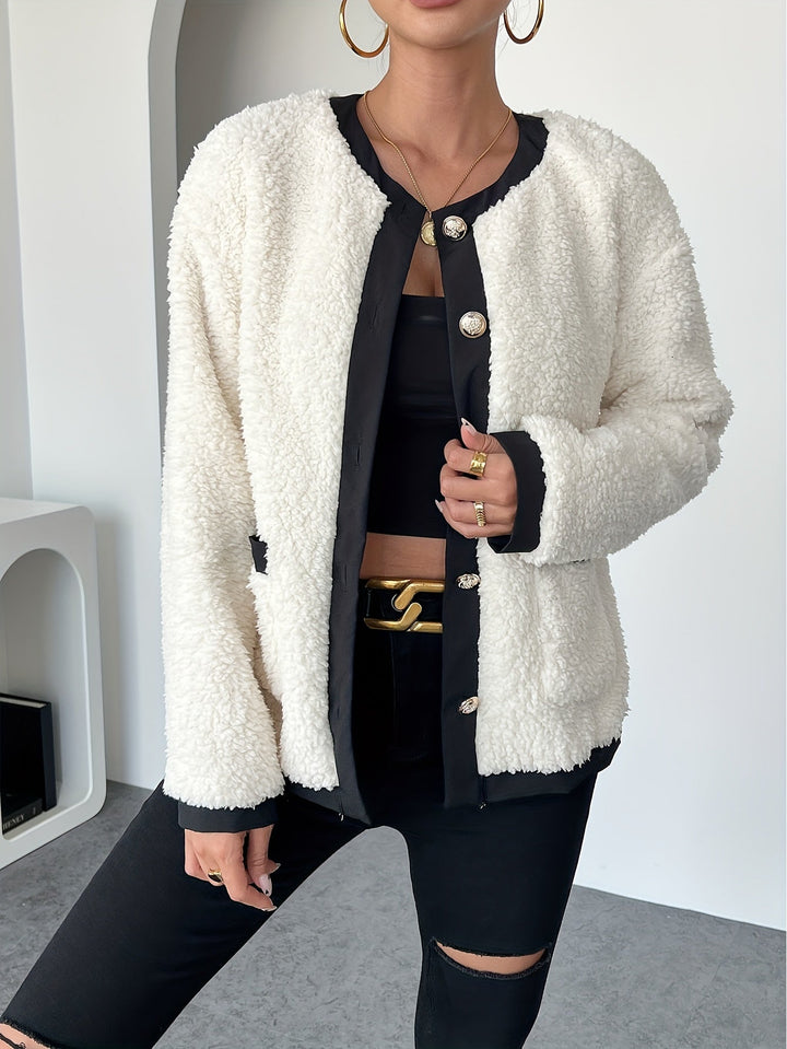 Drune | Kurze Teddyjacke mit Kontrastkanten Polyester Stilvoll und Bequem