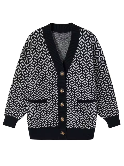 Drune | Strickjacke mit geometrischem Muster und Knopfleiste