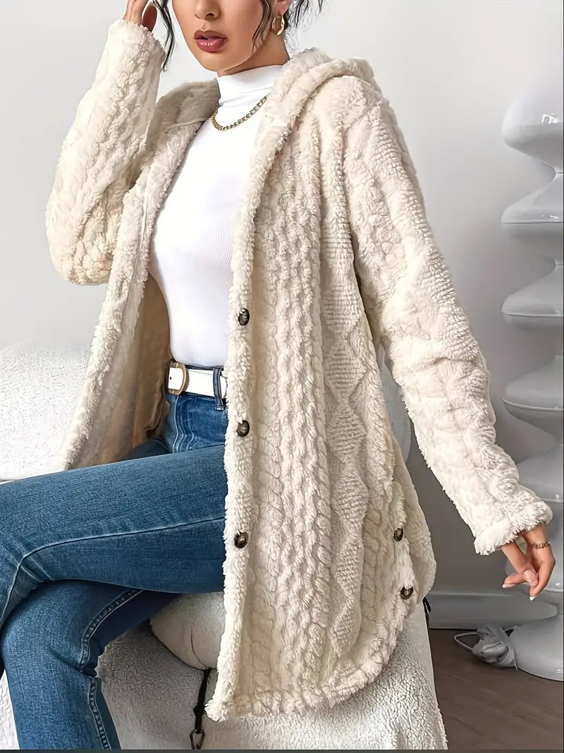 Drune | Lange Jacke mit Kapuze und Knöpfen