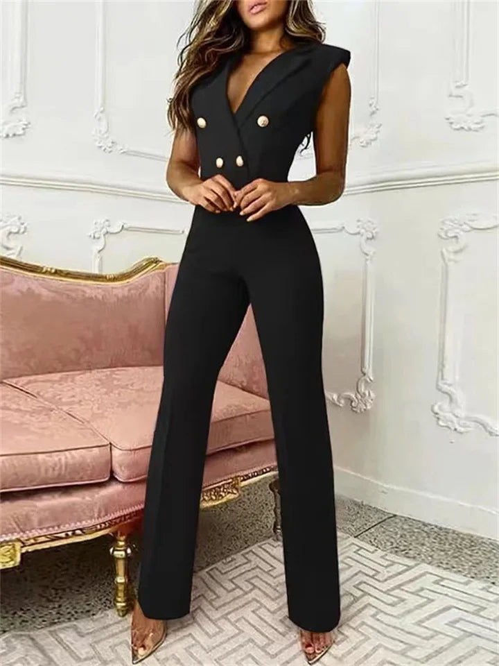 Drune | Jumpsuit mit V-Ausschnitt und Pied-de-Poule-Druck | Trendy und Elegant