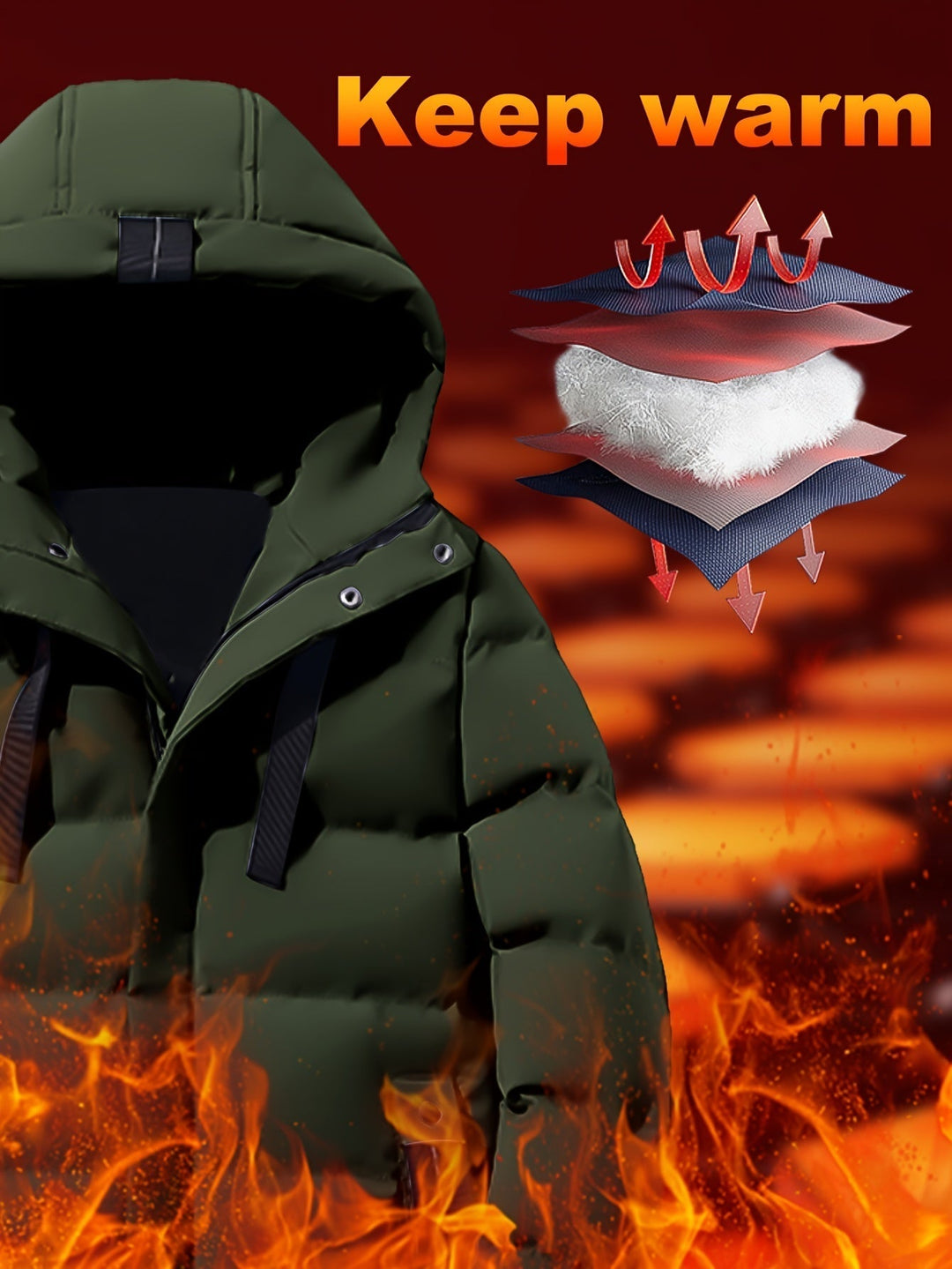 Drune |  Kapuzen Baumwollmaterial Mit Großer Tasche Und Kordelzug Winterjacke Für Herren - Perfekt für Outdoor-Aktivitäten