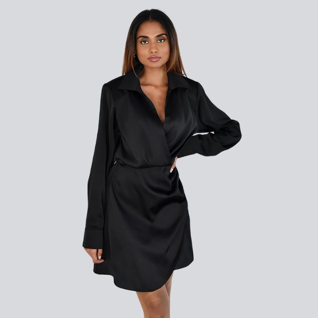 Drune | Satin-Minikleid mit V-Ausschnitt und Raffung