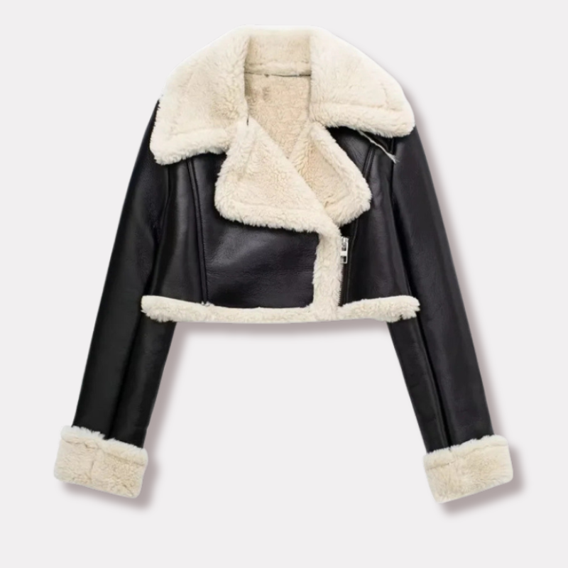 Drune | Kurze Lederjacke mit Teddyfutter