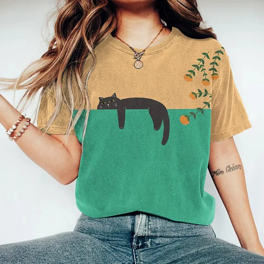 Drune | Black Cat Painting Kunst Kreatives T-Shirt für Frauen