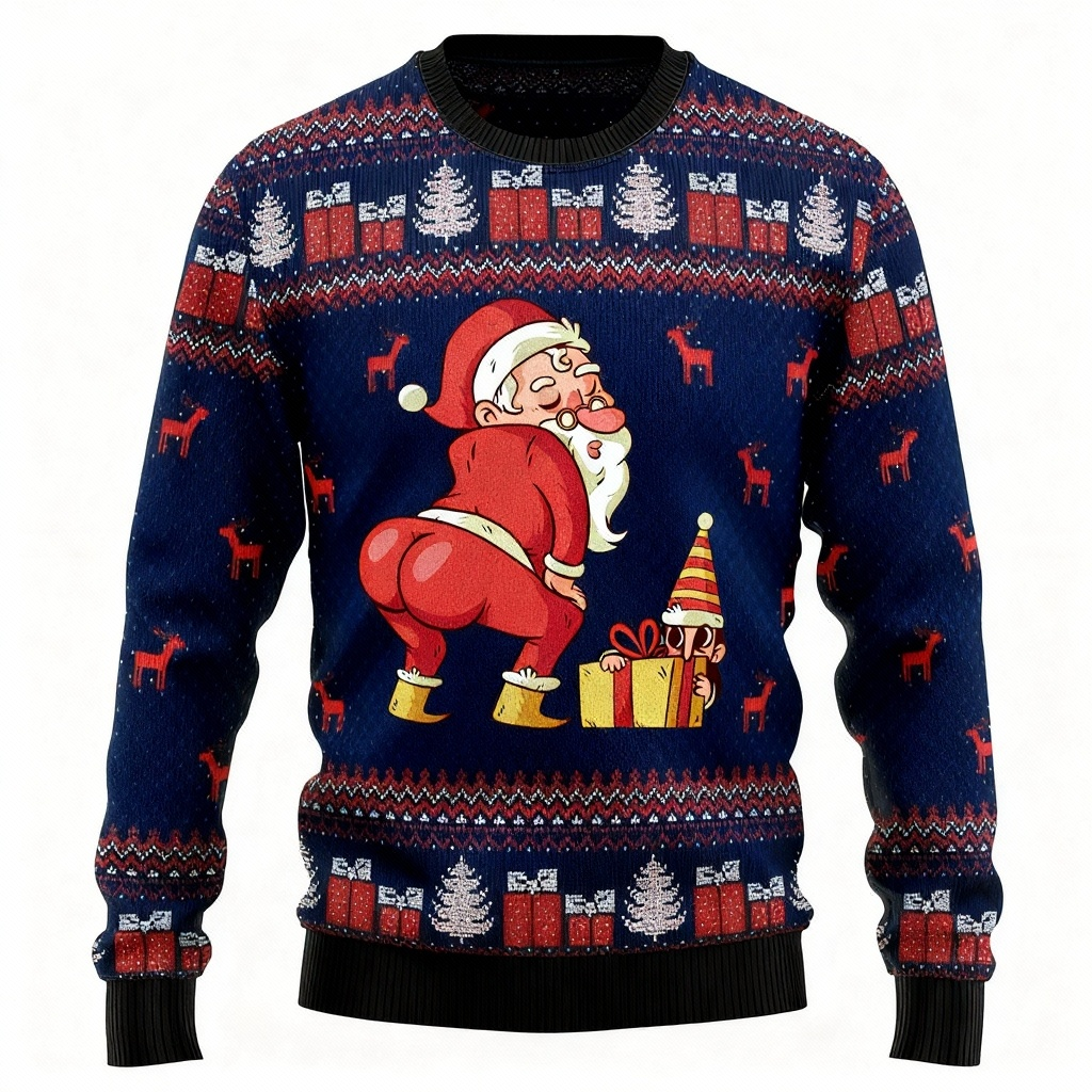 Drune | Maximale Freude, Minimaler Aufwand: Lustiger Weihnachtsmann-Druck Feiertagspullover