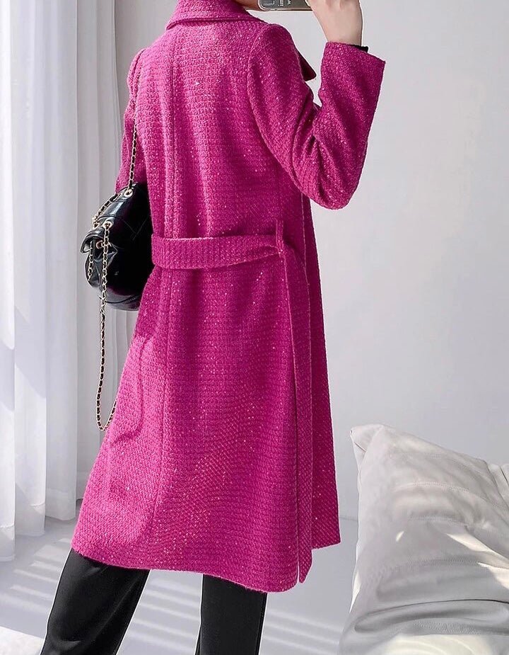 Drune | Wollmischung Mantel - Longline Design - Lebhaftes Pink - Elegante Oberbekleidung