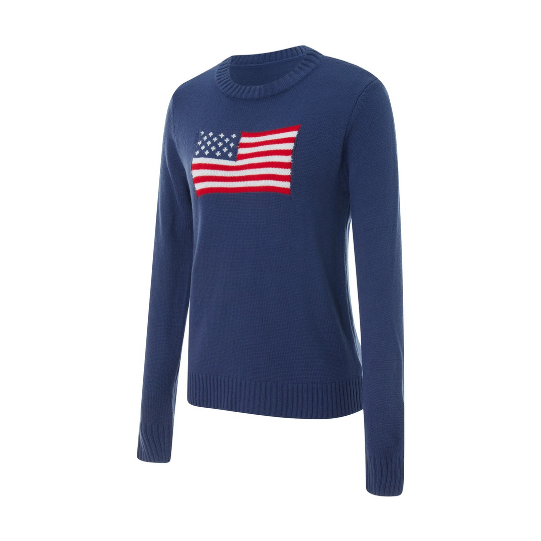 Drune | Damen Pullover mit Flaggen-Motiv - Strick Sweater im Retro-Look für Herbst & Streetstyle