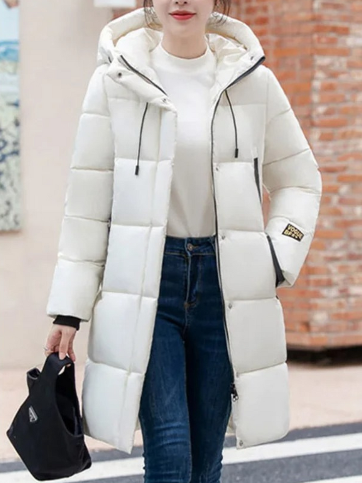 Drune | Stylische Khakifarbene Pufferjacke mit Kapuze und Reißverschluss