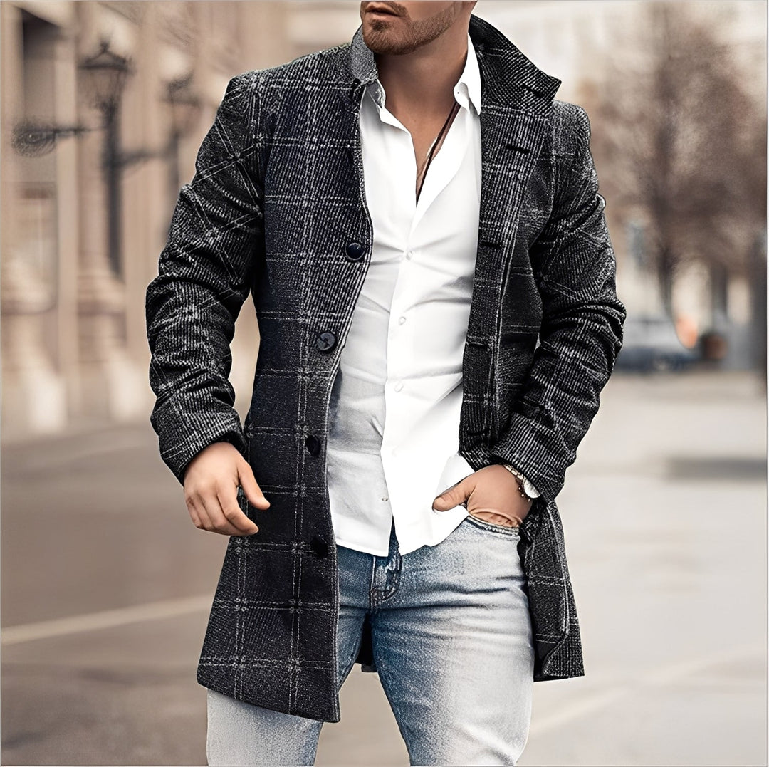 Drune | Lässiger Langer Tweed-Mantel für Herren
