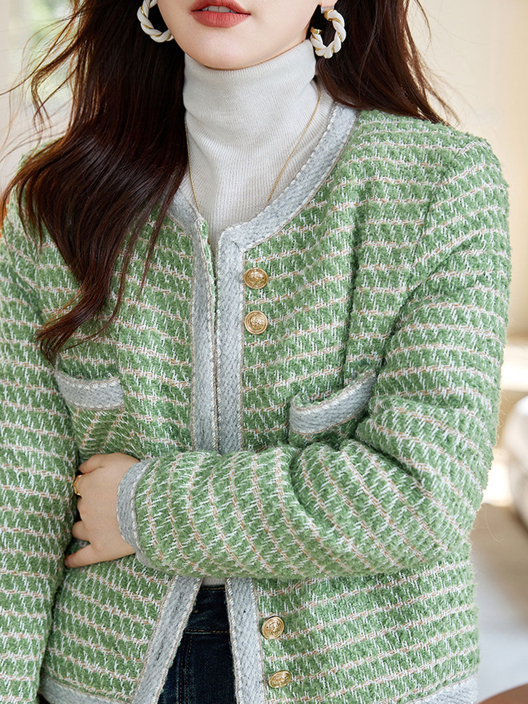 Drune | Klassische Rundhalsgarnknopf-Tweedjacke