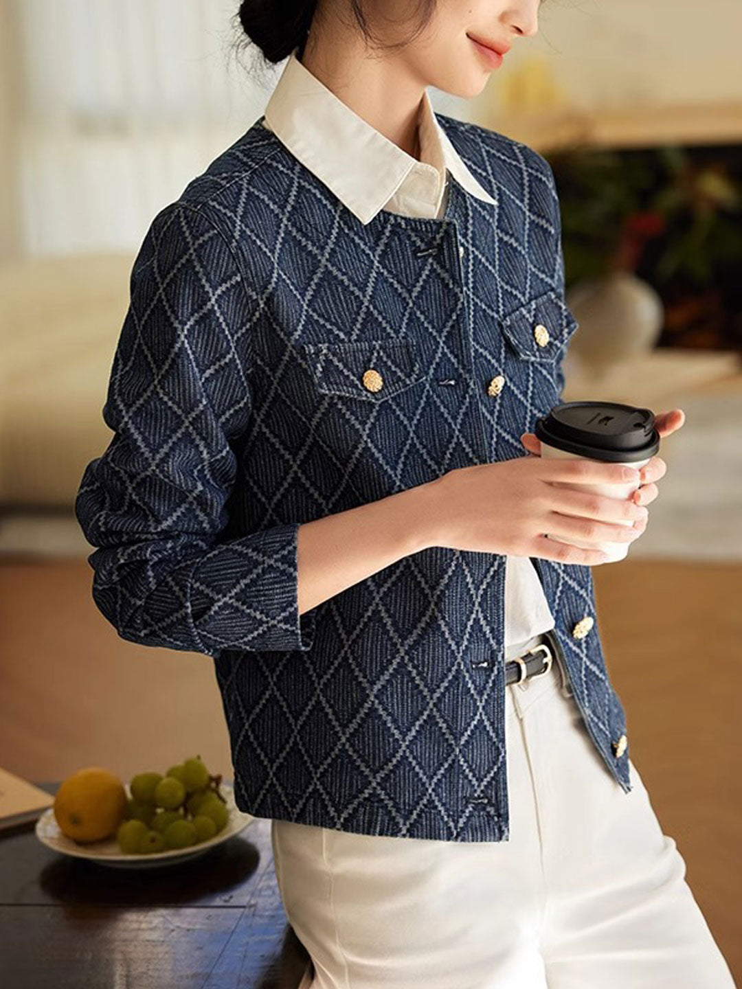 Drune | Elegante Diamant Jacquard Denimjacke