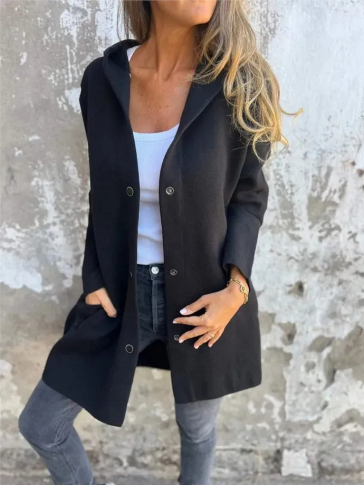 Drune | Lange Strickjacken Für Damen Eleganter Strickjacke Mit Kapuze Und Knöpfen