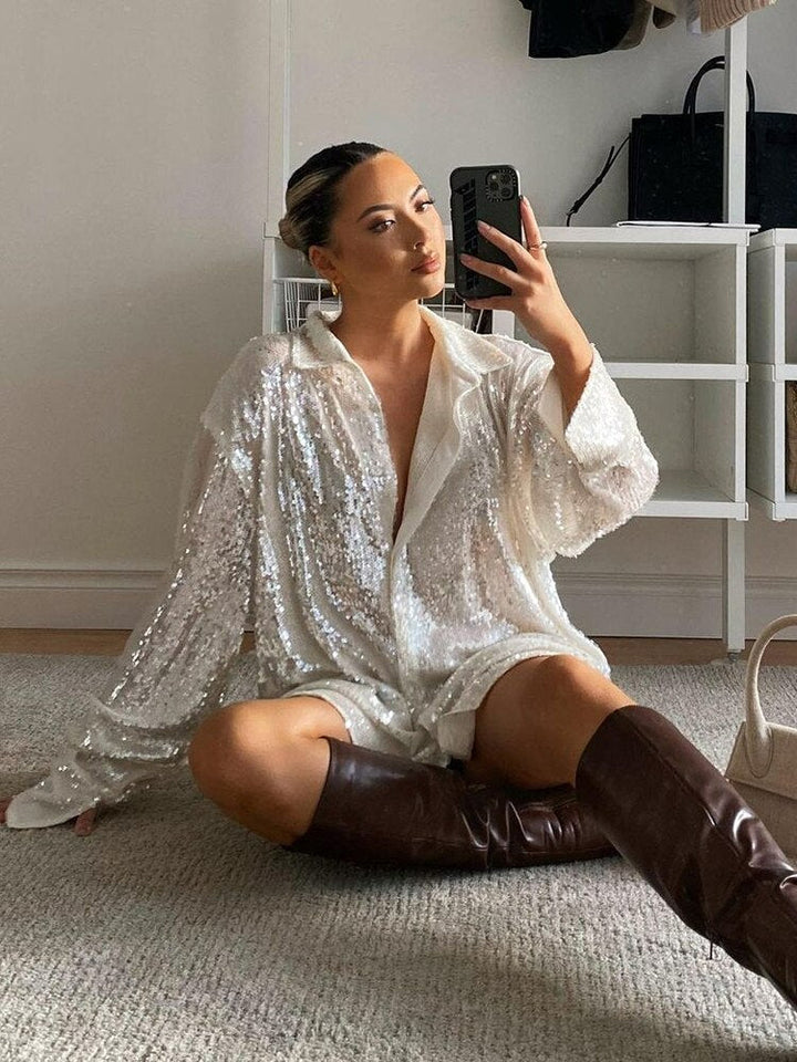 Drune - Extragroßes Glitzerhemd für Damen