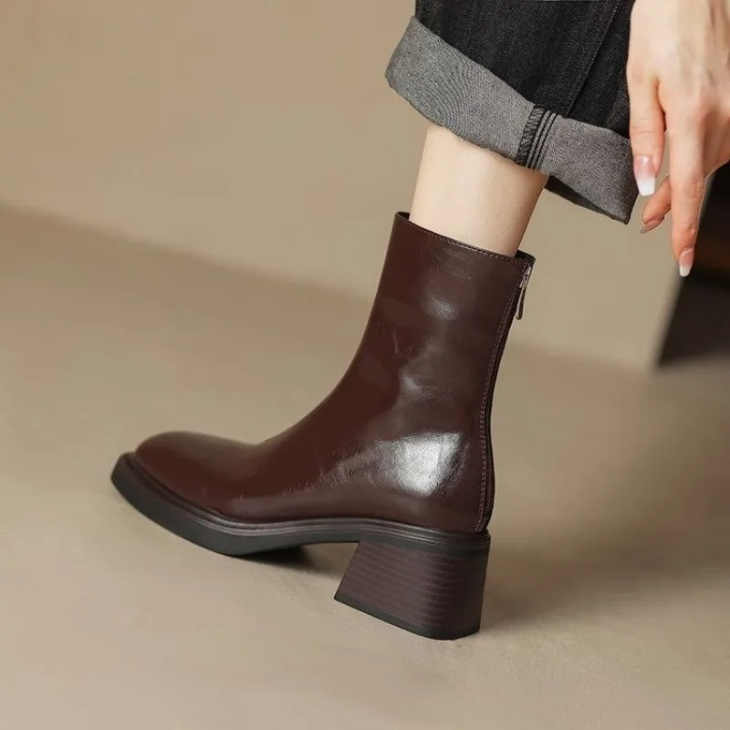 Drune | Stilvolle Leder Ankle Boots mit Blockabsatz für Damen Damen Ankle Boots