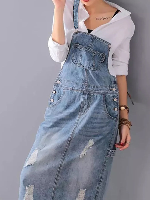 Drune | Lässig Latzhose Kleid mit Rückenschlitz und Taschen