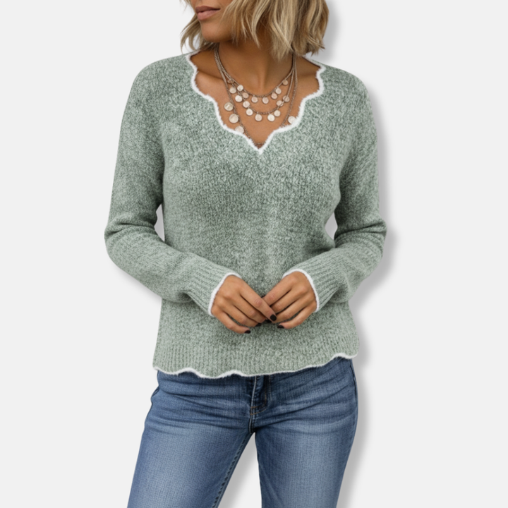 Drune | Sweatshirt - Lässige Passform - Wollstrick - Zackenkragen - Weicher Freizeitpullover