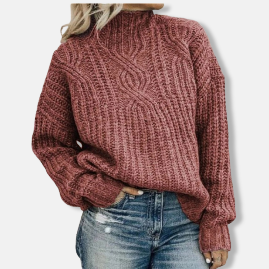 Drune | Pullover Sweatshirt - Wolle Kabelstrick - Hoher Kragen - Lässig Fit - Lange Ärmel