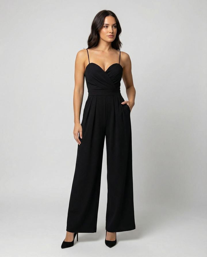 Drune | Damen Eleganter Fließender Jumpsuit mit Spaghettibändern für Festliche Anlässe