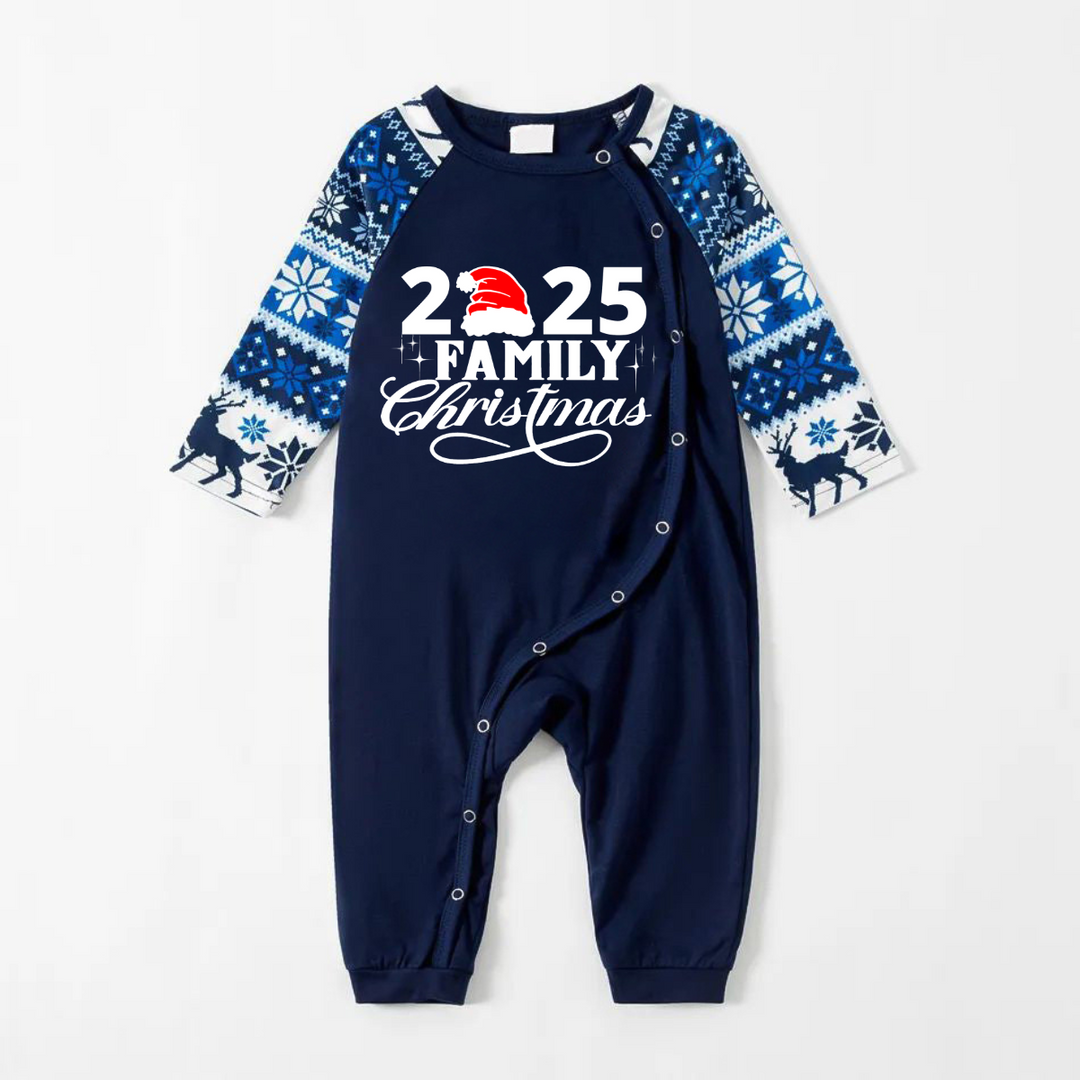Drune | "2025 Familientag Weihnachten" Buchstaben Druck Blau Familie Passende Schlafanzug Sets