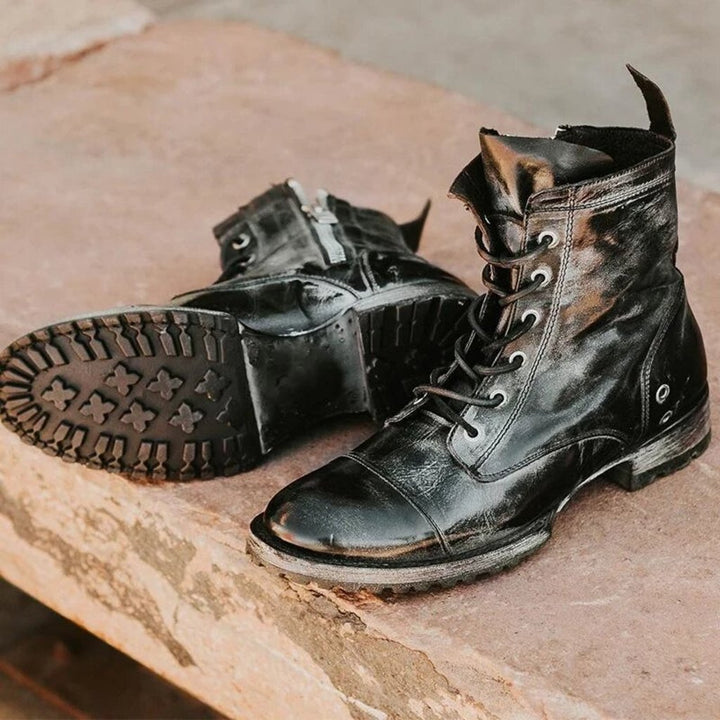 Drune | Retro Lederstiefel Mit Schnürsenkeln