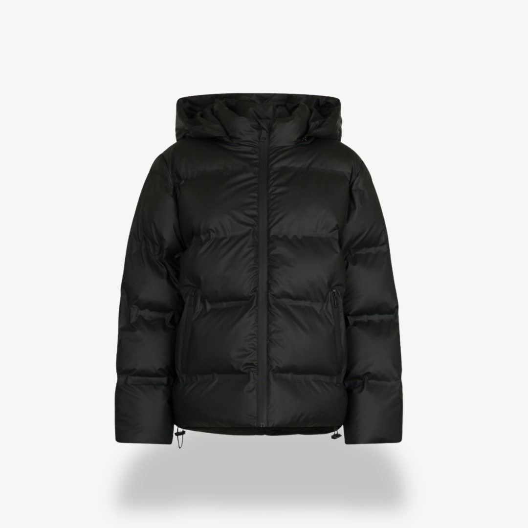 Drune | Damen Schwarze Kapuzen-Puffermantel Winter Polyester Jacke