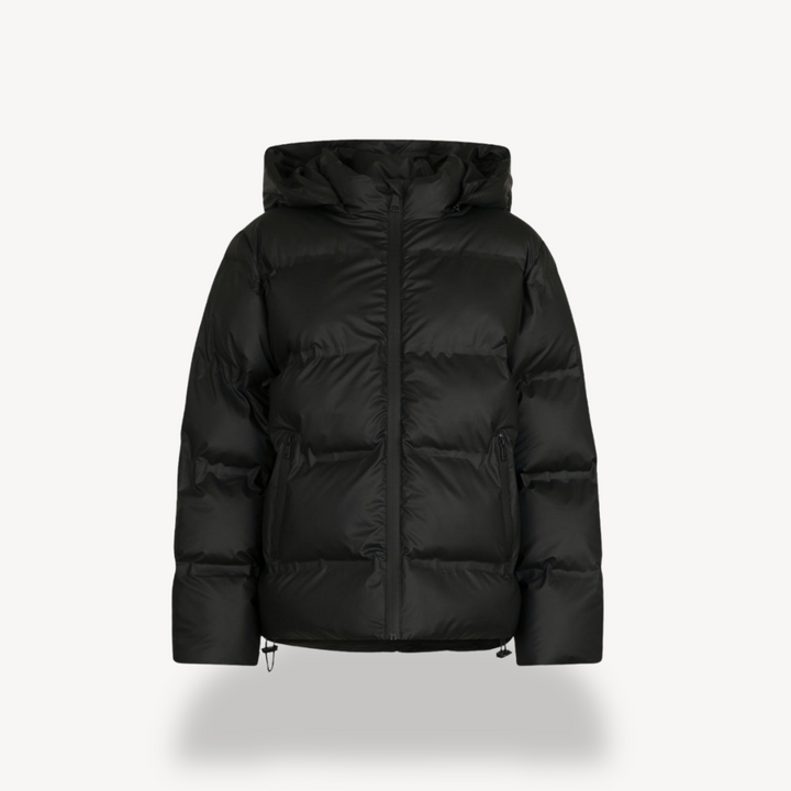 Drune | Damen Schwarze Kapuzen-Puffermantel Winter Polyester Jacke