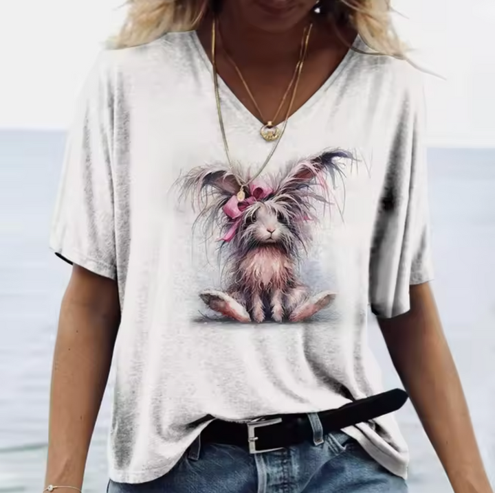Drune | Weiße T-Shirts mit Hasenmotiven