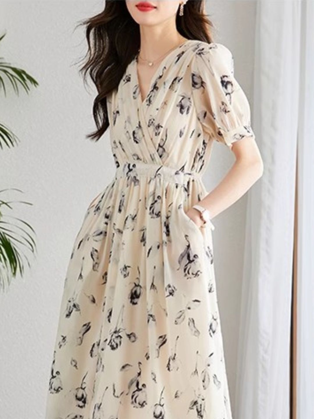 Drune | Temperament Kurzarm Chiffonkleid