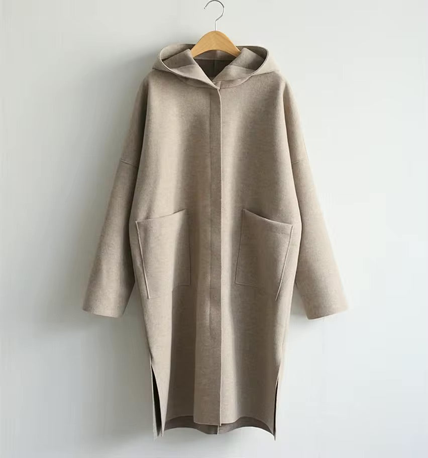 Drune | Long coat with hood and open design