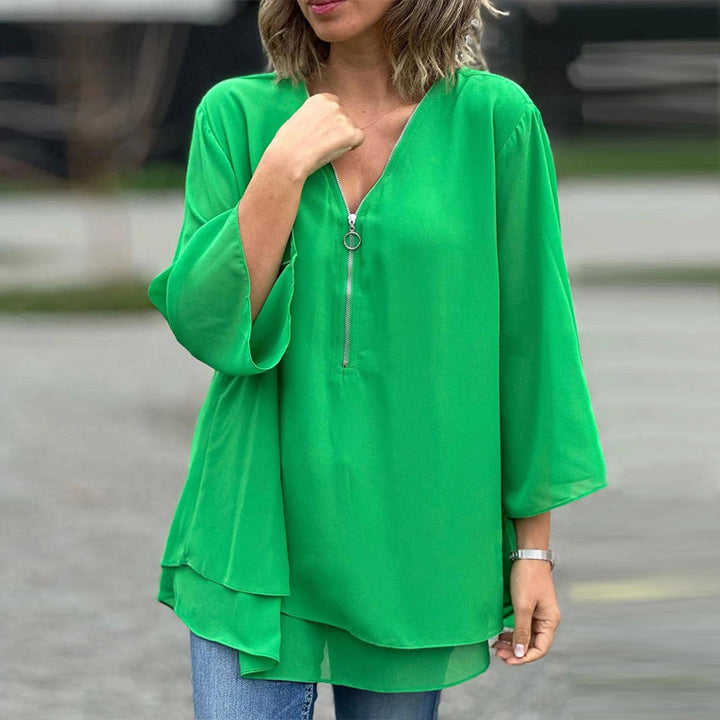Drune | Chiffon Reißverschluss Top mit V-Ausschnitt