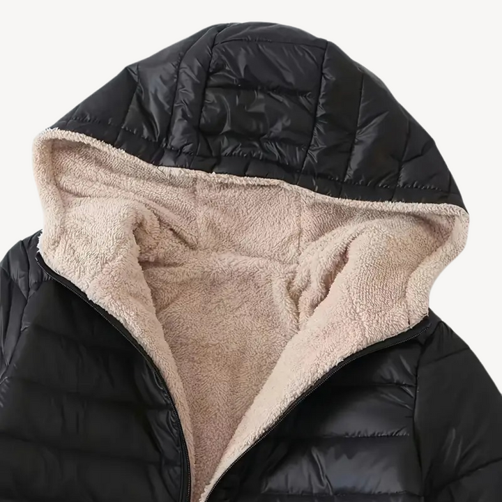 Drune | Damen Kapuzen-Puffermantel mit Sherpa-Futter