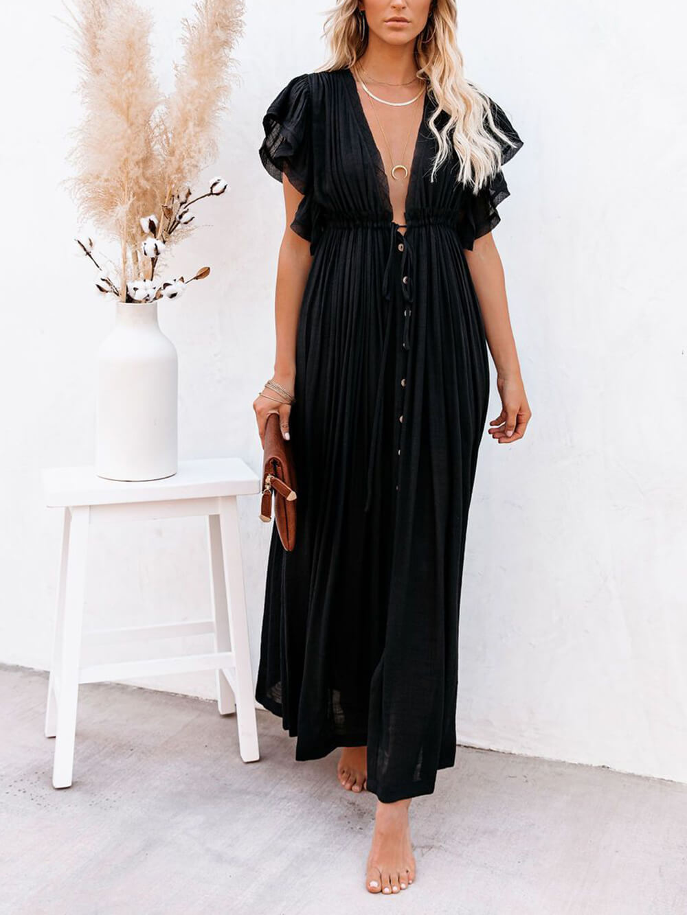 Drune | Stil Maxi Kleid mit Flatterärmeln für Frauen