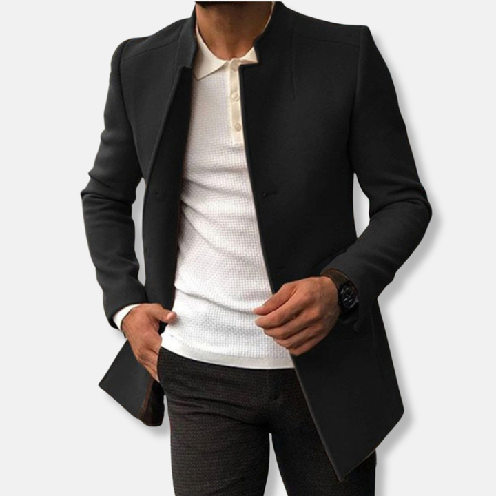 Drune | Slim Fit Wollmischung Kragenlos Einreiher Hüftlänge