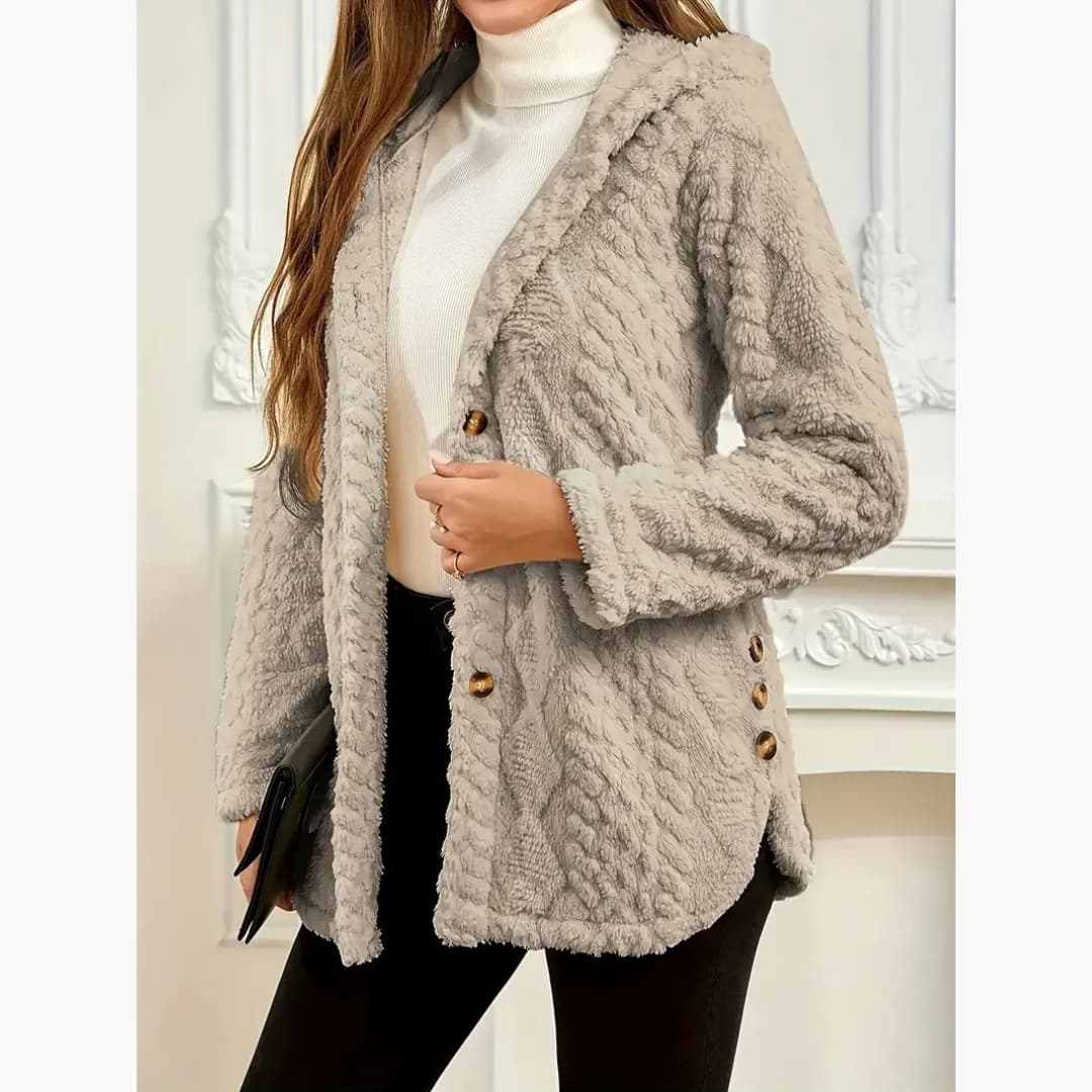 Drune | Gemütlicher Hoodie mit Teddy-Pullover und Knopf vorne für Damen