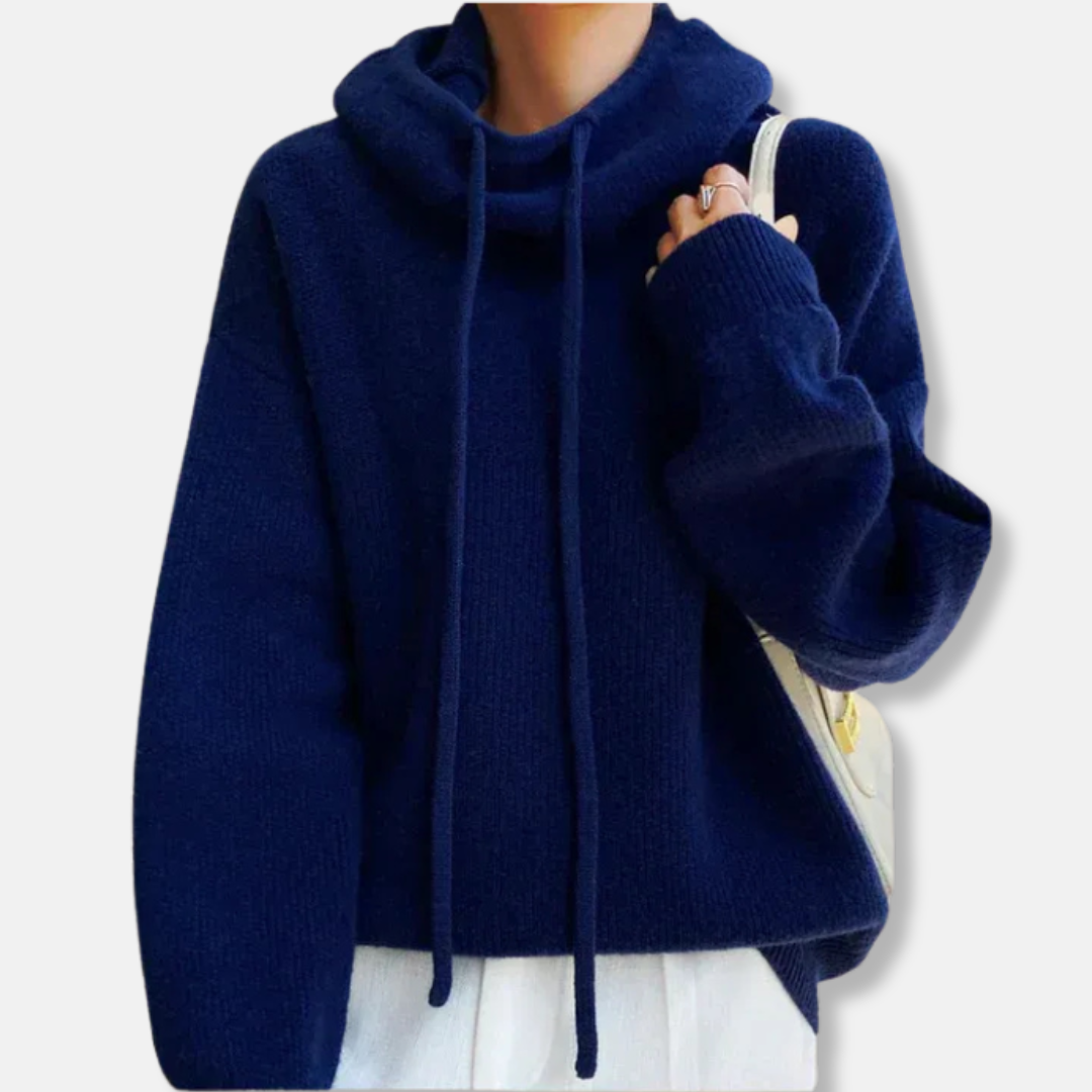 Drune | Gestrickter Sweatshirt - Übergröße Entspannt Passform - Weiches Strickmaterial - Kapuze mit Kordelzug