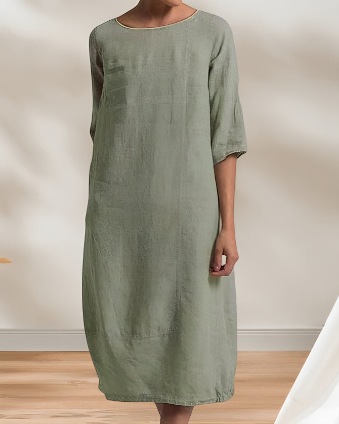 Drune | Ladies Lässig Leinen Look Einfaches Midikleid