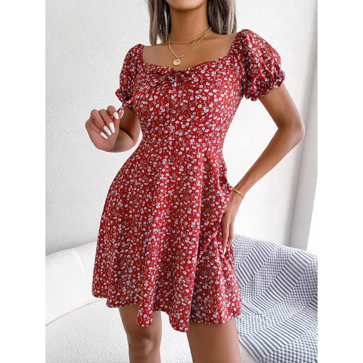 Drune | Sommerkleid mit blumenverzierten Puffärmeln für Damen