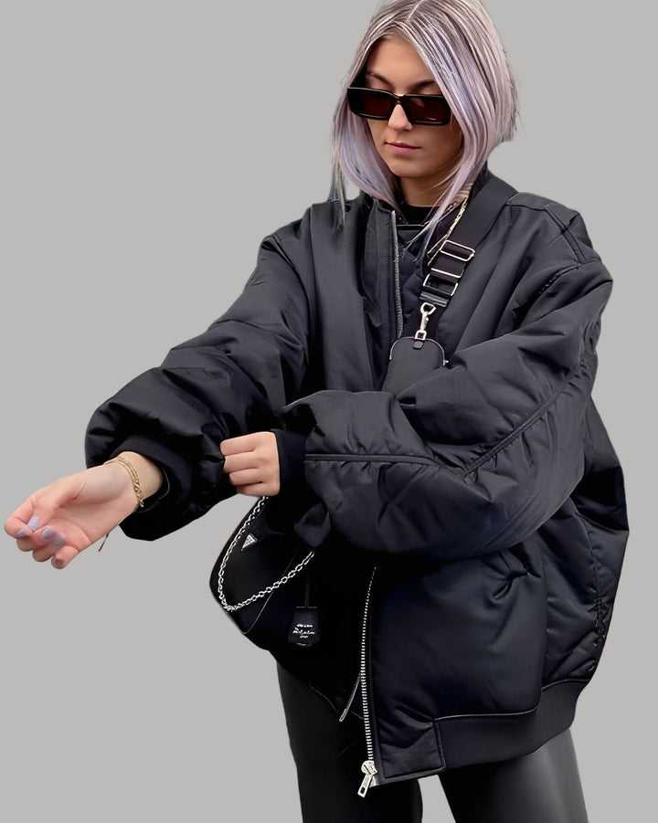 Drune Damen Oversize Bomberjacke mit Reißverschluss
