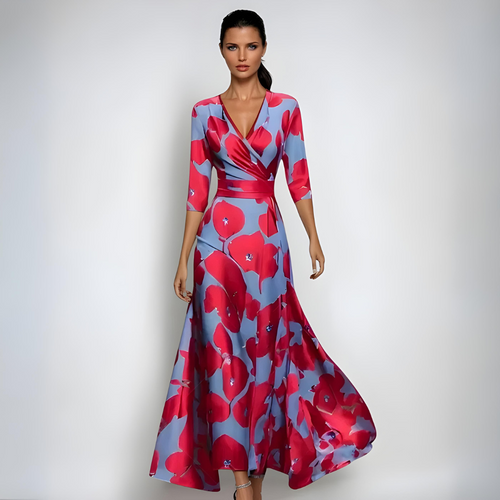 Drune | Maxikleid Mit V-Ausschnitt Und Lebendigem Abstraktem Print Für Damen
