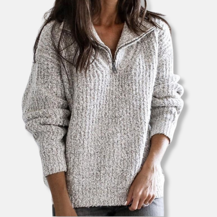 Drune | Geripptes Halb-Reißverschluss-Kragenpullover - Solider Lässiger Schnitt Pullover