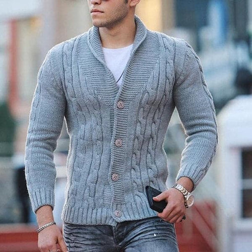 Drune | Strickjacke Kabelstrick Wollmischung Slim Fit Knopfverschluss