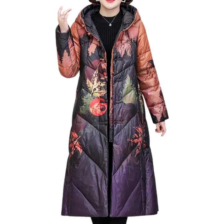 Drune | Damen Lange Winter Puffermantel Blattdruck
