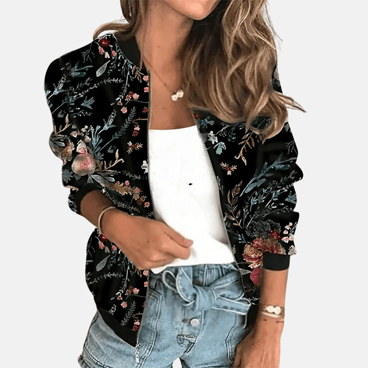 Drune | Floral Bomberjacke - Leichter Reißverschluss mit botanischem Druck - Lässige Schicht für Übergangs wetter